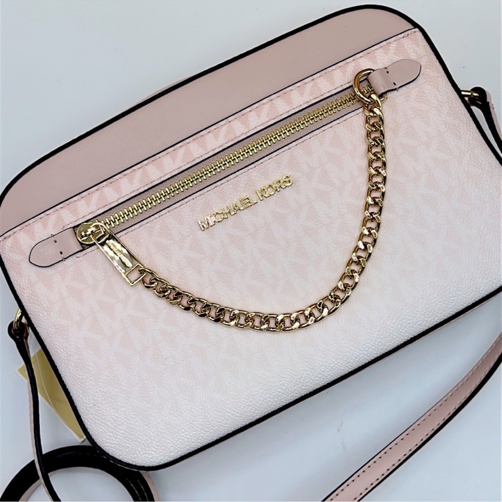Michael Kors Jet Set Lg East West Ombr Signature Logo Crossbody Bag Powder Bls
